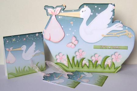Stork Shaped Card Baby Girl 777 by Margaret McCartney