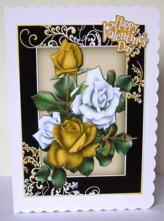 Pretty Gold and White Roses in Ornate Black/gold Frame by Margaret McCartney
