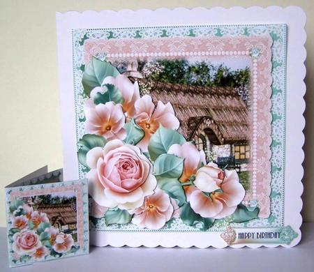 Rose Pink Cottage Card Front Kit by Margaret McCartney