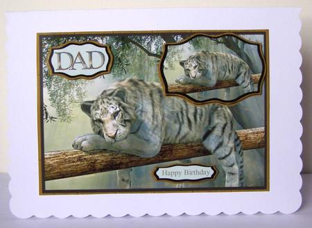 Birthday Card for Dad, Son, Brother with Tiger on Branch by Margaret McCartney