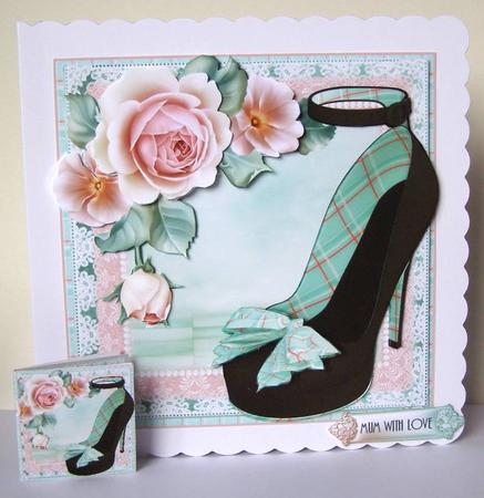 The Teal Tartan Bow Shoes Card Front Kit by Margaret McCartney
