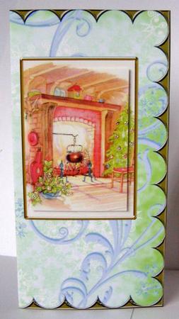 Christmas Fireplace Scallop Edge Dl Card by Margaret McCartney