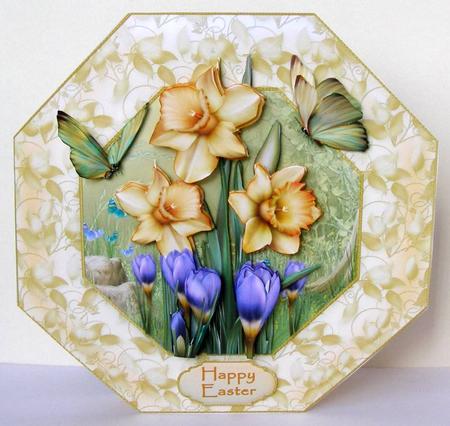 Daffodils and Crocus Large Octagonal Card Kit by Margaret McCartney