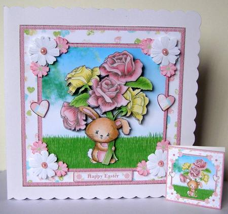 Sweet Bunny with Flowers 8x8 Card Mini Kit & Decoupage by Margaret McCartney