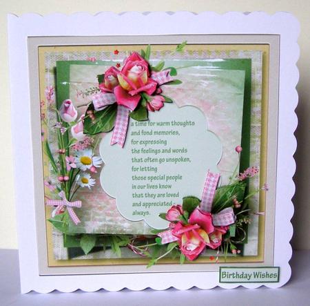 Daisy and Rose 7x7 Card with Decoupage by Margaret McCartney