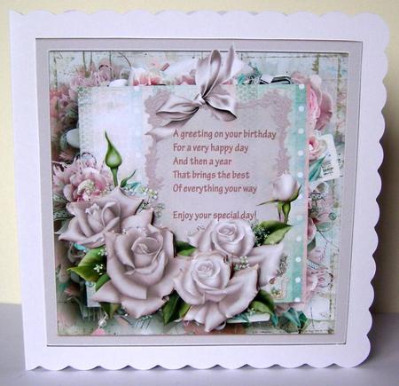 Birthday Rose 7x7 Card with Verse and Decoupage by Margaret McCartney