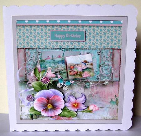 Fairy Tale Pansy 7x7 Card with Decoupage by Margaret McCartney