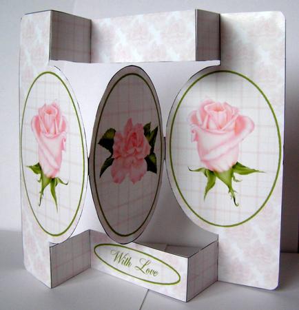Coral Rose Oval Folded Pop Out Card by Margaret McCartney