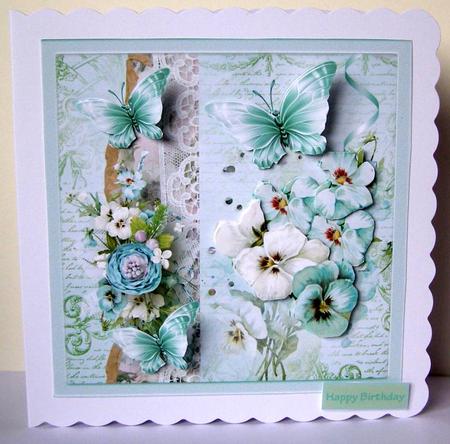 Vintage Pansy 7x7 Card with Decoupage by Margaret McCartney