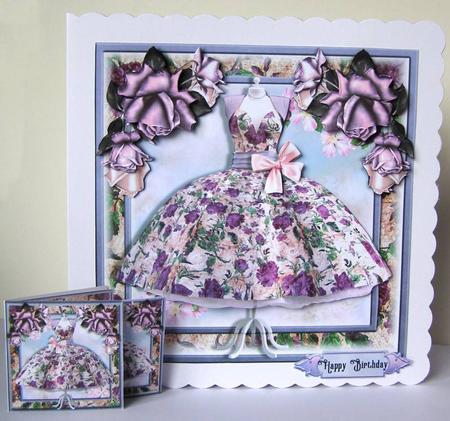 The Beautiful Vintage Floral Lilac Dress Card Front Kit by Margaret McCartney