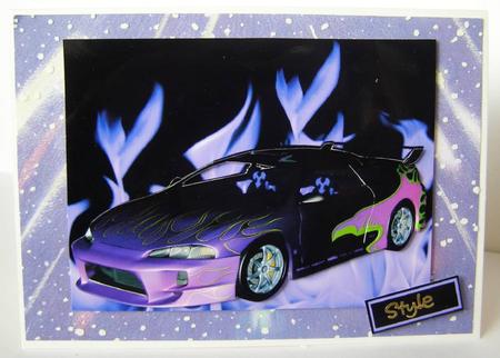 Customised Racing Car in Purple Flames by Margaret McCartney