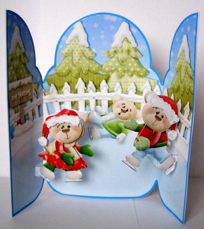 Skating Bears Gate Fold Pop Up Card by Margaret McCartney