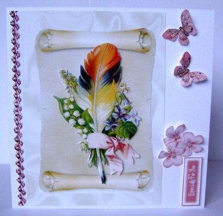 Feather and Pink Bow, on a Scroll by Margaret McCartney