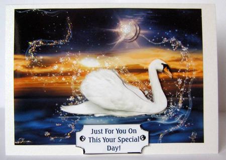 Sunset Swan Decoupage Card Topper by Margaret McCartney