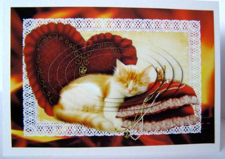 Cat Happiness Is - warm Love in Front of the Fire A5 Pyramid by Margaret McCartney