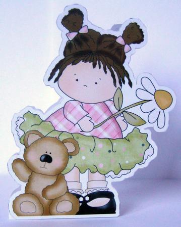 Sweet Little Girl with a Teddy Holding a Daisy by Margaret McCartney