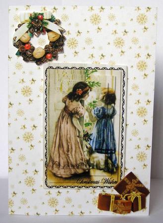 Little Vintage Girls Waiting for Santa, Pyramids by Margaret McCartney