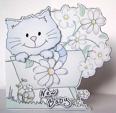 Cat in Wheelbarrow Shaped Card by Margaret McCartney