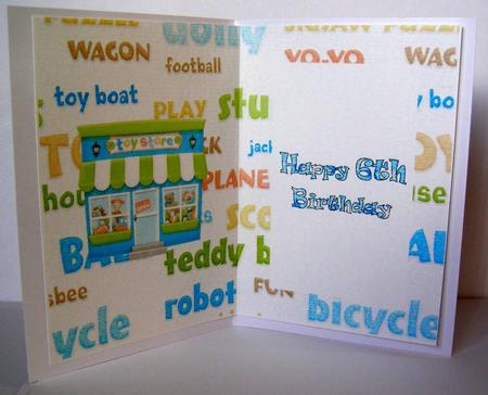 Toy Shop 6th Birthday Card Insert by Margaret McCartney