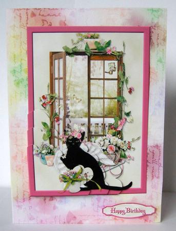Floral Window Cat Wavey Edge Corner Stacker by Margaret McCartney