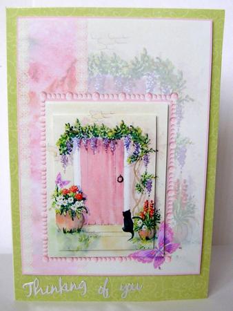 Wisteria Cottage, Cat and Butterfly Pyramid Card by Margaret McCartney