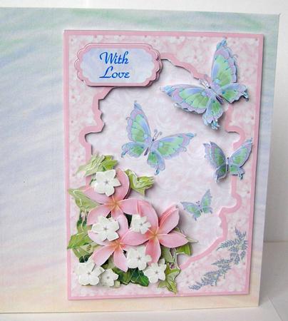 Pink Flowers & Butterflies - 3D Frame Sheet 1 Card Front by Margaret McCartney