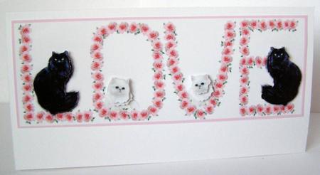 Pink Roses & Kitty Cats Love Decoupage Dl Card Front by Margaret McCartney
