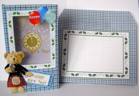 New Year Tartan Kilted Ted Box Card (folds Flat) & Envelope by Margaret McCartney