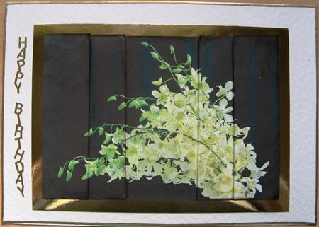 Eye Catching White Flower Srapy Side Stacker by Margaret Mountstephens