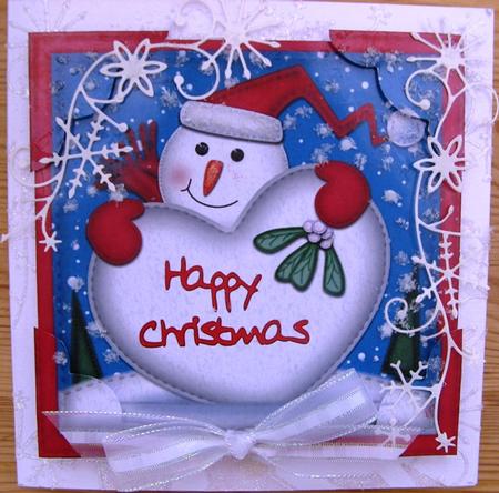 8 x 8 Cute Snowman Xmas Love Scalloped Corner Topper by Margaret Mountstephens