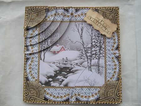 Christmas Snow Scene 6 Inch Duo Corner Stack Card Front by Margaret Mullan