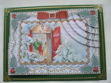 Christmas Welcome Door Gold Lace 7x5inch Duo Corner Stacker by Margaret Mullan