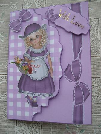 Sweet Little Girl in Pink on Scalloped Envelope by Margaret Mullan