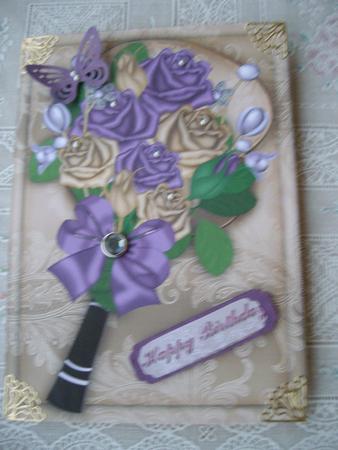 Ornate Lilac Gold Roses Fan A4 Picture Sheet by Margaret Mullan