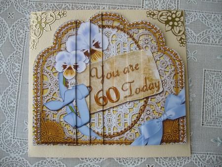 Blue White Pansey 60 Today Scallop Lace Side Stacker by Margaret Mullan
