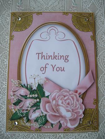 Pink Rose Thinking of You 7x5in Oval Step by Step by Margaret Mullan