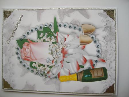 Pink & White Rose Corsage with Champagne in Pearl Frame A4 by Margaret Mullan