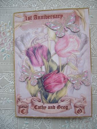 A4 Very Vintage Background Tulips and Butterflies by Margaret Mullan