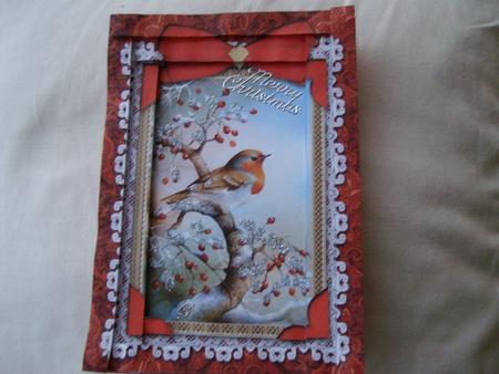 Christmas Robin Lace 7x5 Spiral Edge Stacker by Margaret Mullan