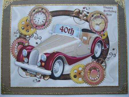 Vintage Car in Gold/cream in Steampunk Frame A4 by Margaret Mullan