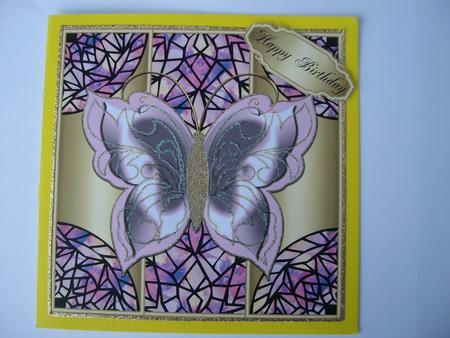 Butterfly Stained Glass Effect Card Front 2 by Margaret Mullan