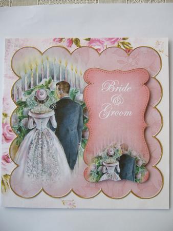 Pink Happy Couple Bride & Groom 8in Scallop Topper by Margaret Mullan