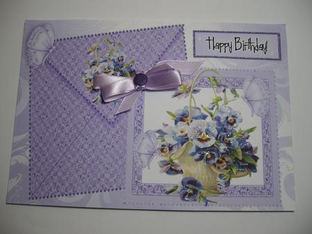 Basket of Lilac Pansies on a Card with Envelope A4 by Margaret Mullan
