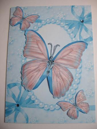 Pretty Turq Butterflies in Pearl Frame by Margaret Mullan