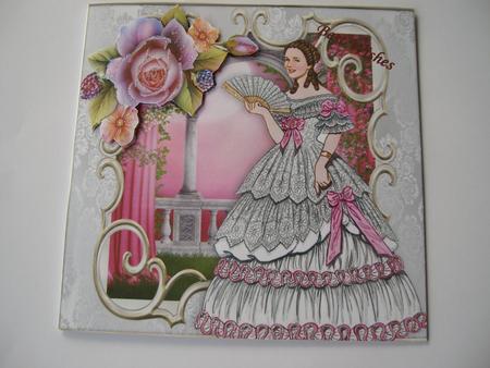 English Roses with Vintage Lady in the Garden 8x8 by Margaret Mullan