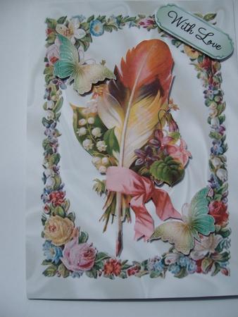 Vintage Feather with Bow in Rose Frame by Margaret Mullan