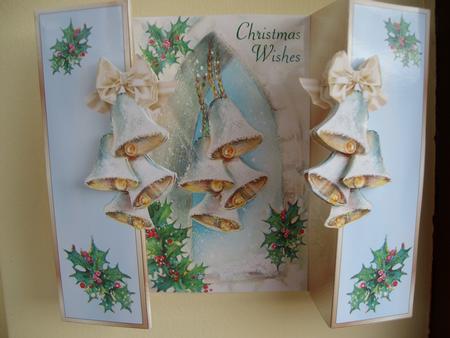 Golden Christmas Bells - Duo Fold Card with Decoupage by Margaret Mullan