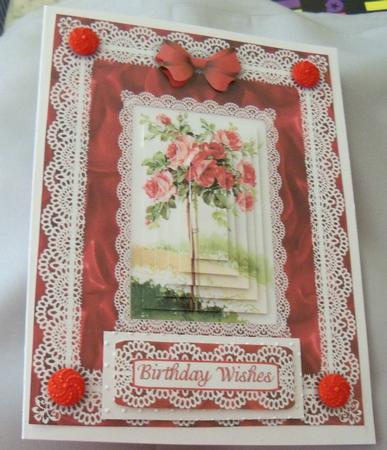 Roses, Satin 'n Lace A5 Pyramid Card Front by Margaret O'Connor
