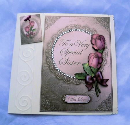 A5 Roses and Metallic Lace Kit with 3D Decoupage by Margaret O'Connor