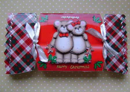 Christmas Teddies Cracker Card by Margaret Peacock